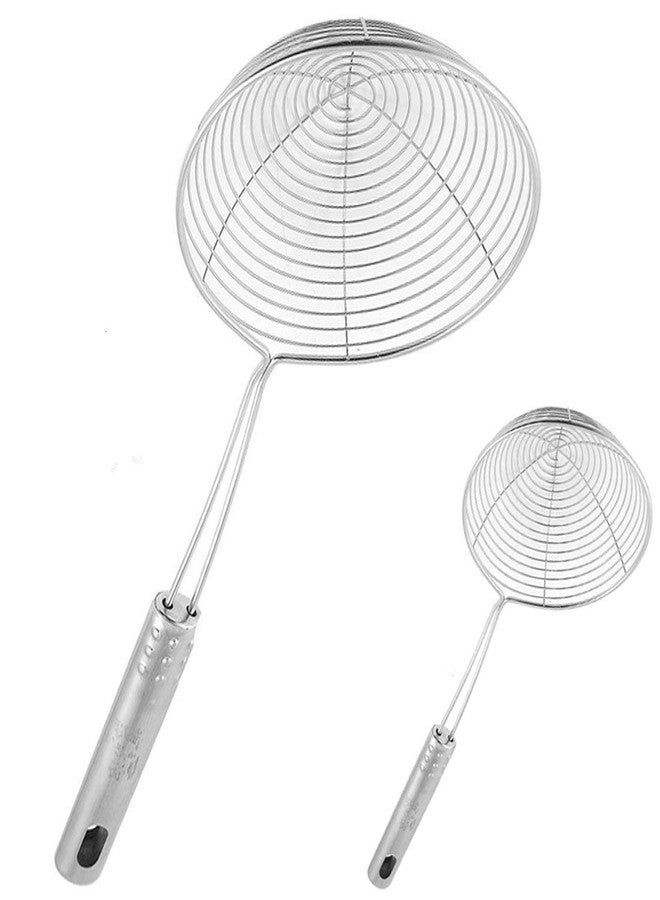 LSARI Stainless Steel Deep Fry/Mesh Strainer, 16 & 14 cm Diameter (Silver) Pack of 2 - Image 1